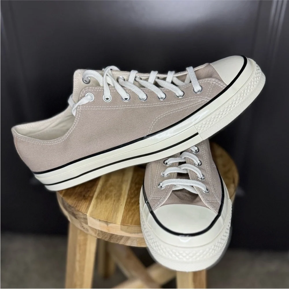 Converse Men's Low-Top Sneakers in Light Taupe and White - Picture 6 of 14